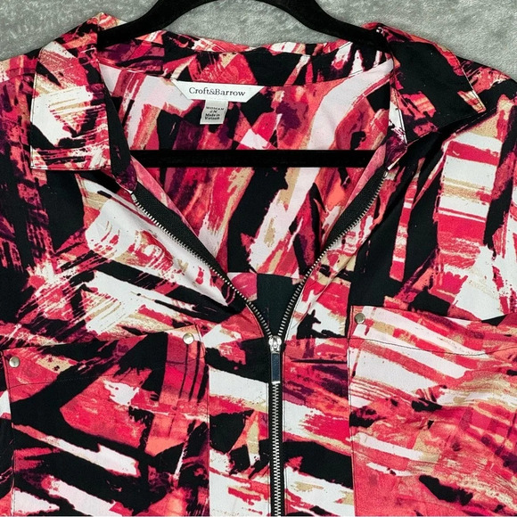 Croft & Barrow 2X Shirt Top Pink Abstract Tab Long Sleeve Zip V Neck High Low - Picture 4 of 9